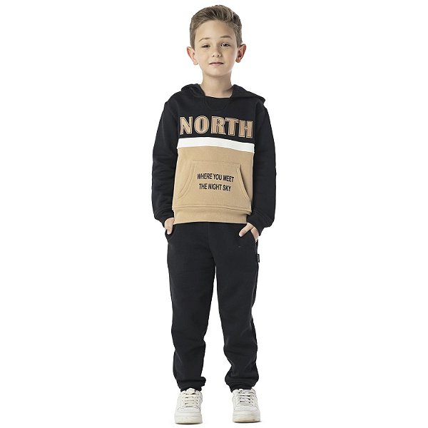 CONJUNTO INFANTIL MENINO NORTH MOLETOM PRETO