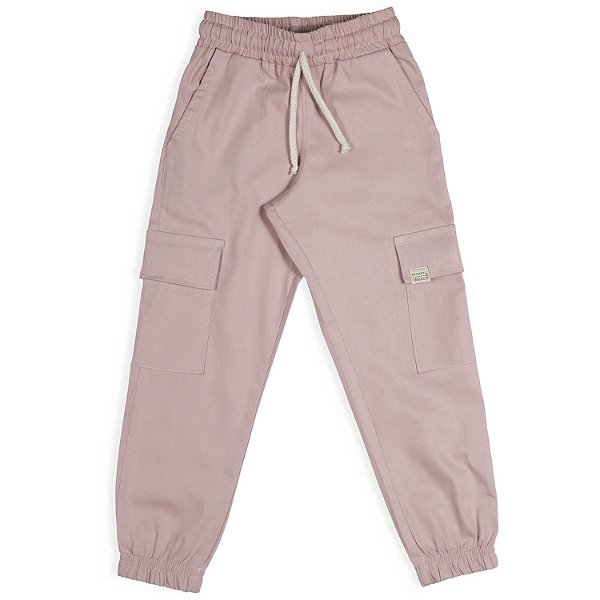 CALÇA INFANTIL MENINA BOLSO CARGO SARJA ROSA