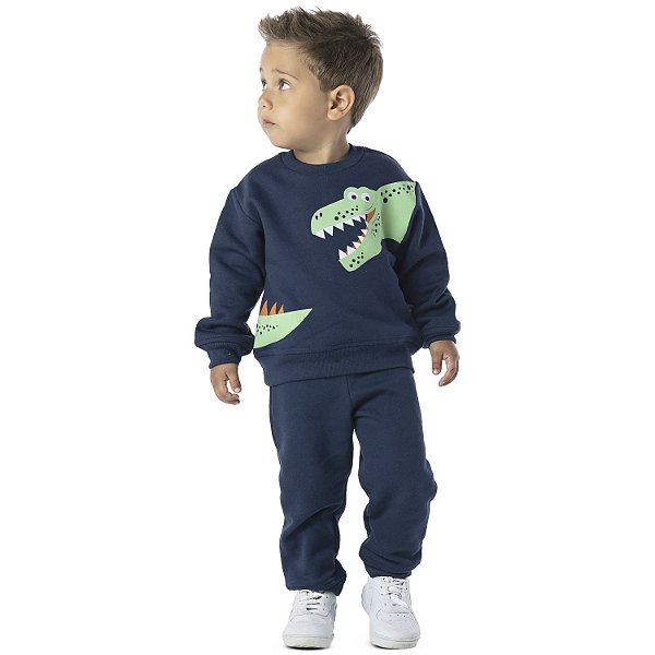 CONJUNTO INFANTIL MENINO DINO MOLETOM MARINHO