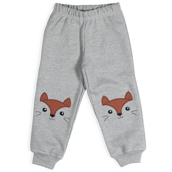 CALÇA INFANTIL MENINO MOLETOM RAPOSA CINZA