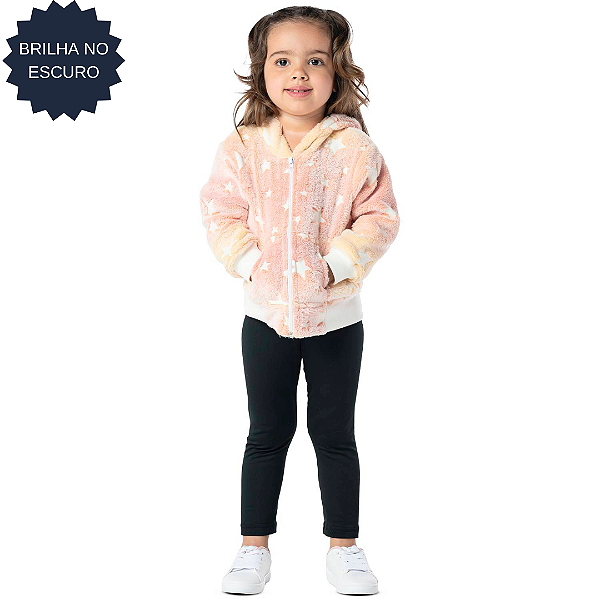 CONJUNTO INFANTIL MENINA BRILHA NO ESCURO LARANJA