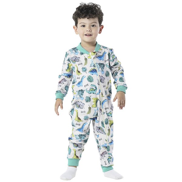 PIJAMA MACACÃO INFANTIL MENINO SLIM SOFT DINO VERDE