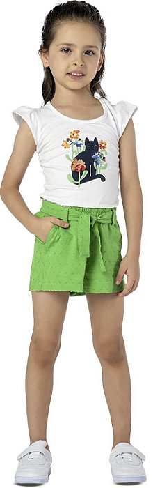 CONJUNTO INFANTIL MENINA GATINHA ALGODÃO VERDE