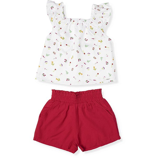 CONJUNTO INFANTIL MENINA FLORZINHAS VERMELHO