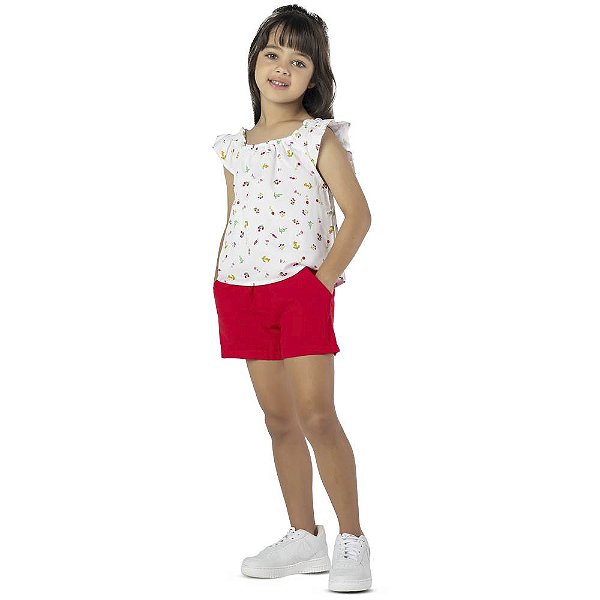 CONJUNTO INFANTIL MENINA FLORZINHAS VERMELHO