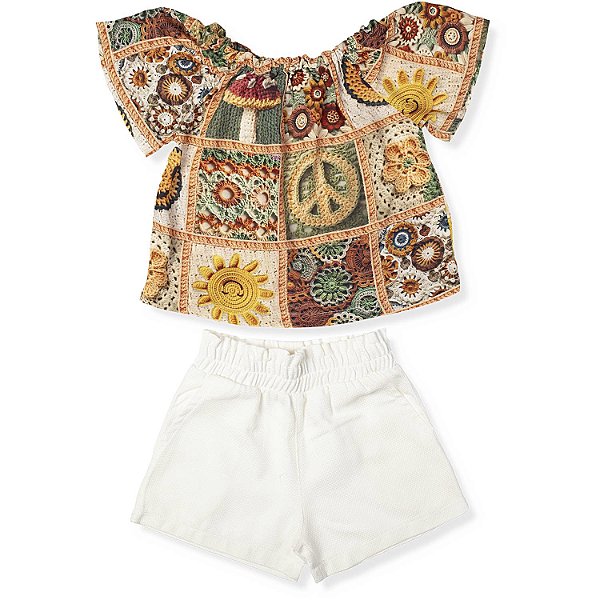 CONJUNTO INFANTIL MENINA ESTAMPA CROCHÊ