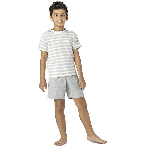 PIJAMA INFANTIL MENINO ALGODÃO LISTRADO CINZA