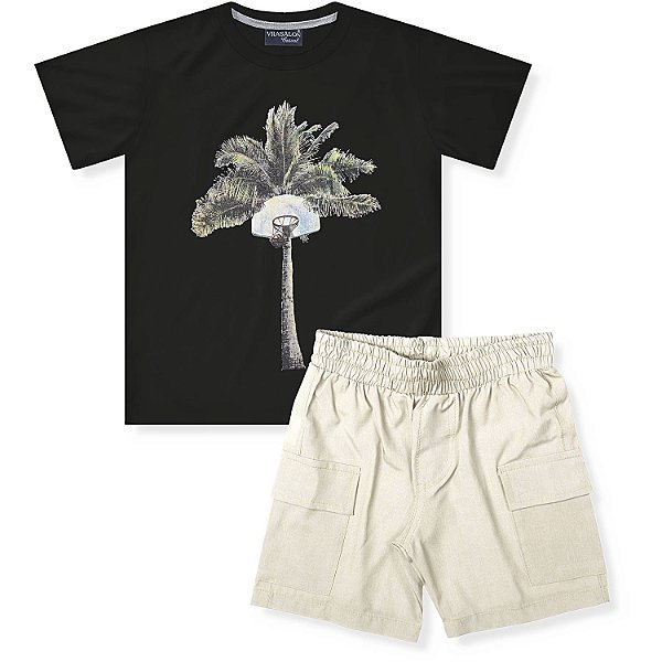CONJUNTO INFANTIL MENINO BASQUETE ALGODÃO PRETO