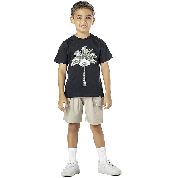 CONJUNTO INFANTIL MENINO BASQUETE ALGODÃO PRETO