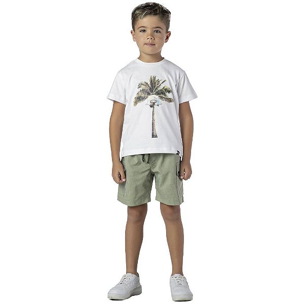CAMISETA INFANTIL MENINO PALMEIRAS BASQUETE ALGODÃO BRANCA