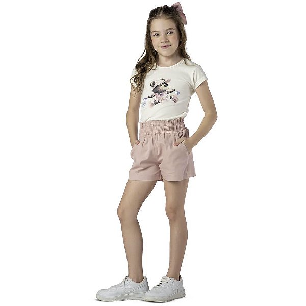CONJUNTO INFANTIL MENINA URSINHA TENISTA ALGODÃO CRU