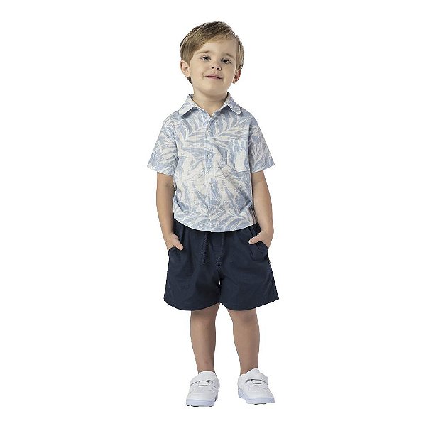 CONJUNTO INFANTIL MENINO SOCIAL FOLHAGENS AZUL