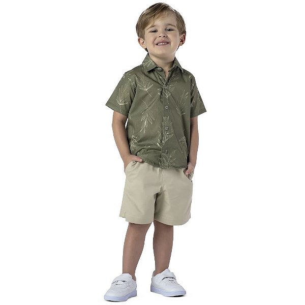 CONJUNTO INFANTIL MENINO FOLHAGEM SARJA VERDE