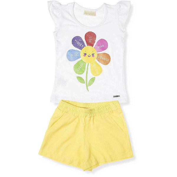 CONJUNTO INFANTIL MENINA FLOR ALGODÃO AMARELO