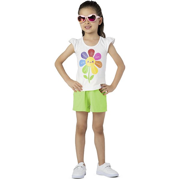 CONJUNTO INFANTIL MENINA FLOR ALGODÃO VERDE