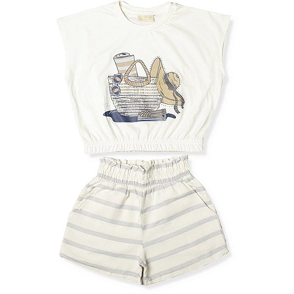 CONJUNTO INFANTIL MENINA CHAPÉU/BOLSA ALGODÃO AZUL