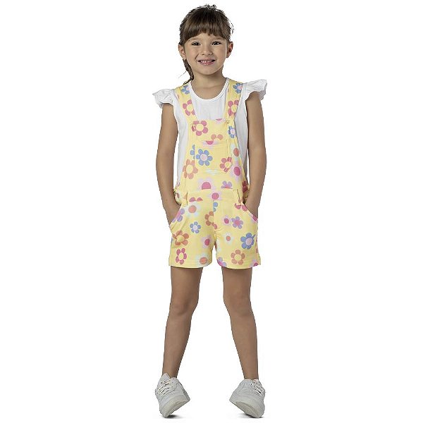 JARDINEIRA INFANTIL MENINA MOLETINHO FLORAL AMARELO