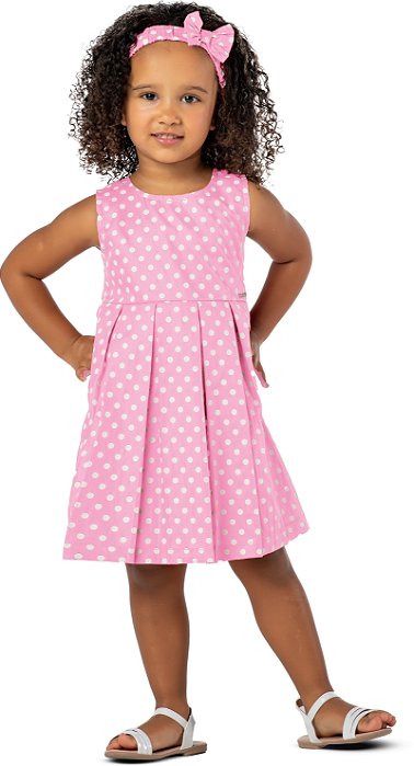 VESTIDO INFANTIL FRIDA MENINA PREGAS POÁ ALGODÃO ROSA