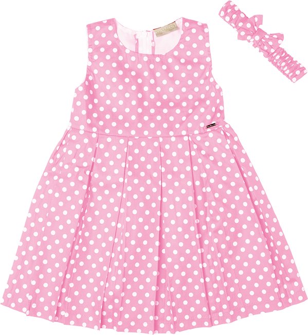 VESTIDO INFANTIL FRIDA MENINA PREGAS POÁ ALGODÃO ROSA