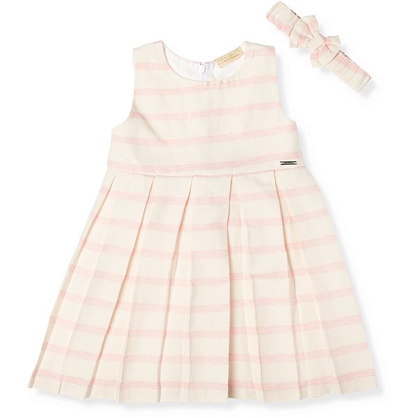 VESTIDO INFANTIL MENINA FRIDA LISTRADO COM LUREX ROSA