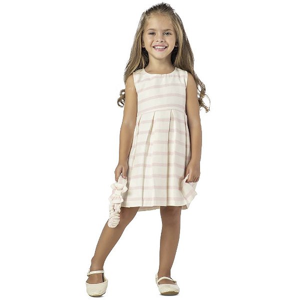 VESTIDO INFANTIL MENINA FRIDA LISTRADO COM LUREX ROSA