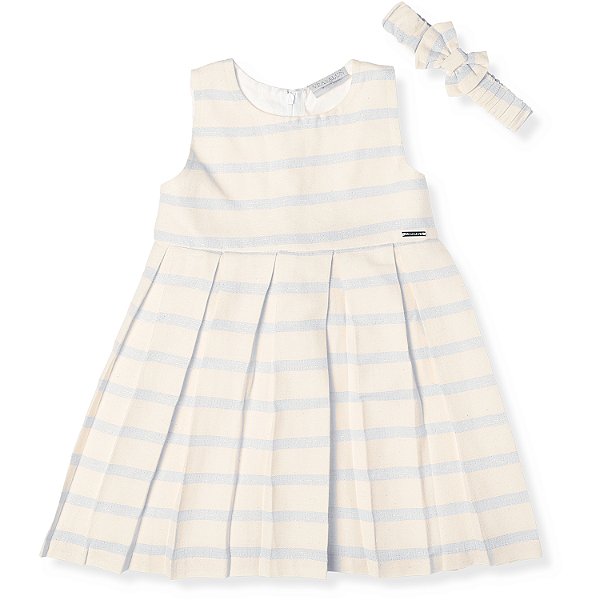 VESTIDO INFANTIL MENINA FRIDA LISTRADO COM LUREX AZUL