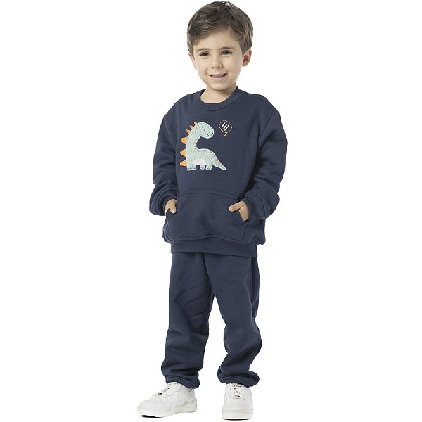 CONJUNTO INFANTIL MENINO DINO MOLETOM MARINHO