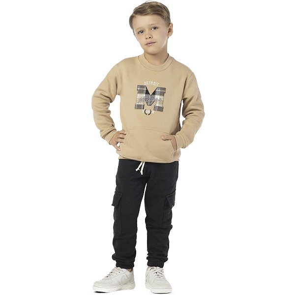 CONJUNTO INFANTIL MENINO MICHIGAN MOLETOM BEGE