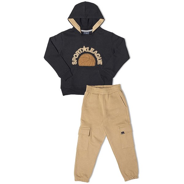 CONJUNTO INFANTIL MENINO SPORT LEAGUE MOLETOM PRETO
