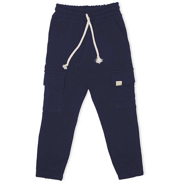 CALÇA INFANTIL MENINA BOLSO CARGO MOLECOTON MARINHO