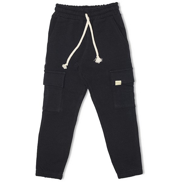 CALÇA INFANTIL MENINA BOLSO CARGO MOLECOTON PRETA
