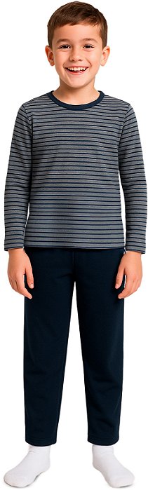 PIJAMA INFANTIL MENINO ALGODÃO LISTRADO MARINHO