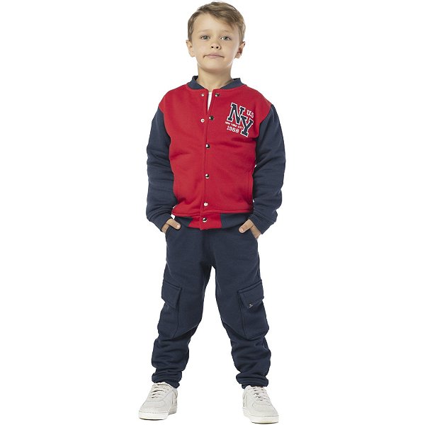 CONJUNTO INFANTIL MENINO BOMBER MOLETOM VERMELHO