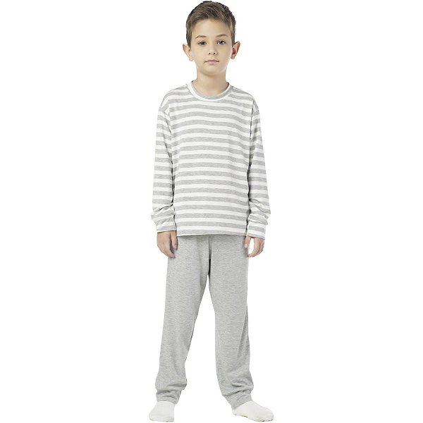 PIJAMA INFANTIL MENINO ALGODÃO LISTRADO CINZA