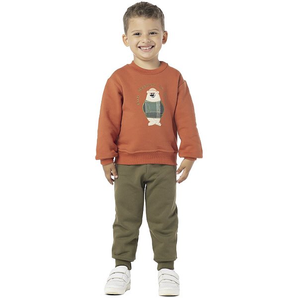 CONJUNTO INFANTIL MENINO URSO MOLETOM OCRE