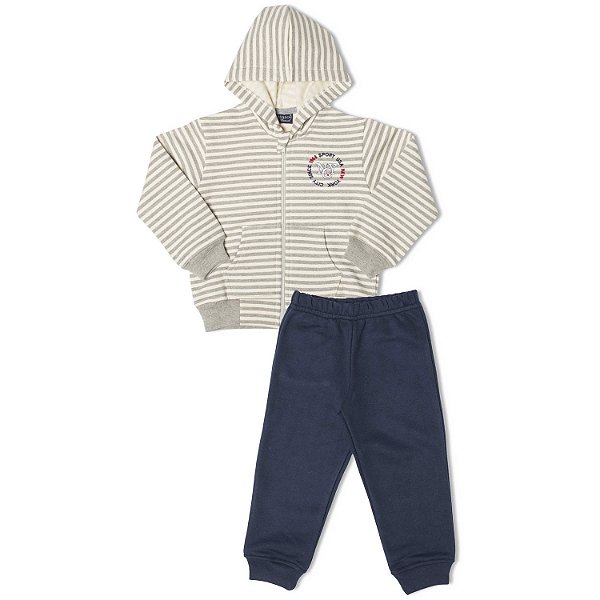 CONJUNTO INFANTIL MENINO LISTRADO MOLETOM MARINHO