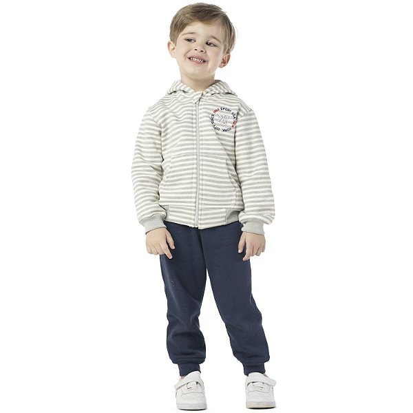 CONJUNTO INFANTIL MENINO LISTRADO MOLETOM MARINHO