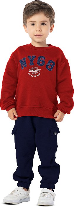 CONJUNTO INFANTIL MENINO NYC MOLETOM VERMELHO
