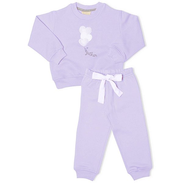 CONJUNTO INFANTIL MENINA BALÃO DE CORAÇÃO MOLETOM LILÁS