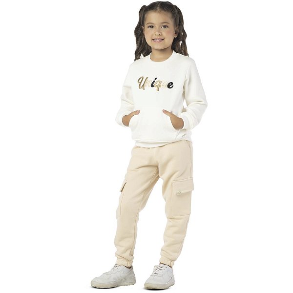CONJUNTO INFANTIL MENINA LOVE UNIQUE MOLETOM BEGE