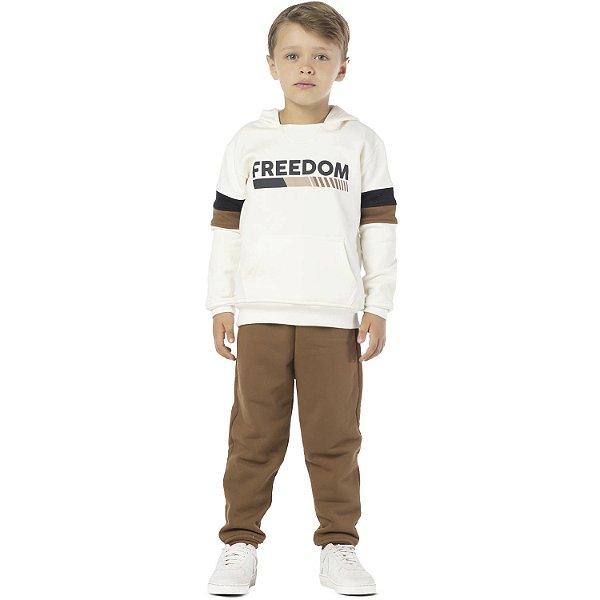 Conjunto moletom infantil menino fechado capuz crú