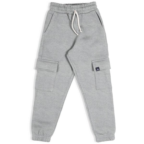 Calça infantil moletom jogger bolso cargo cinza