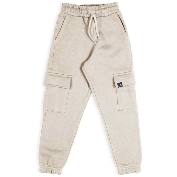 Calça infantil moletom jogger cargo bege