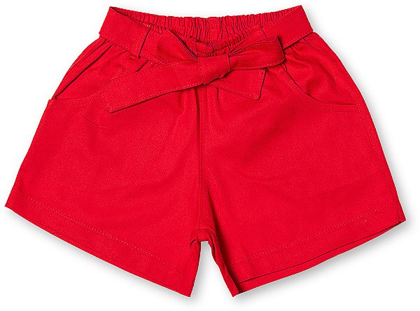 Short infantil menina cinto laço algodão vermelho