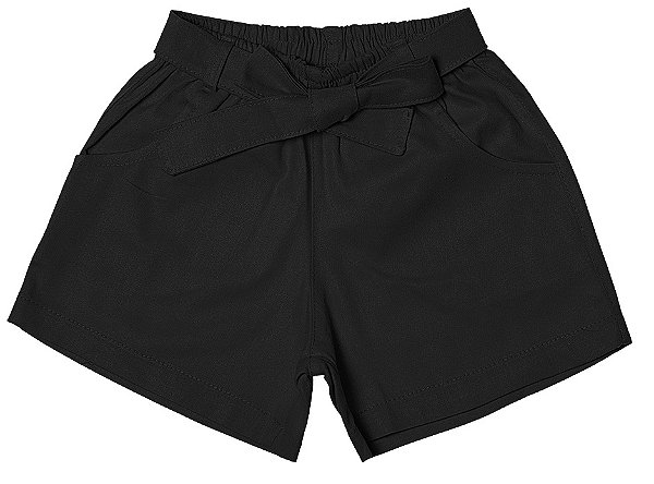 Short infantil menina cinto laço algodão preto