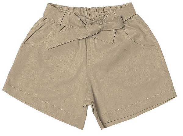 Short infantil menina cinto laço algodão bege
