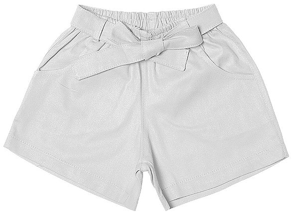 Short infantil menina cinto laço algodão branco