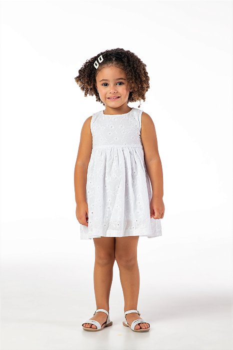 Vestido infantil menina laise algodão branco
