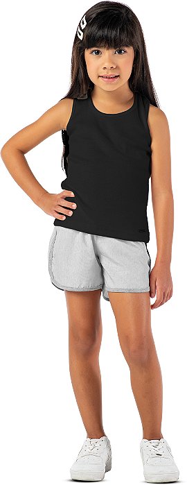 Blusa regata infantil menina canelada preta