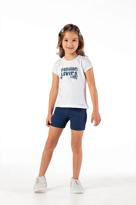 Conjunto infantil menina algodão e bermuda suplex marinho